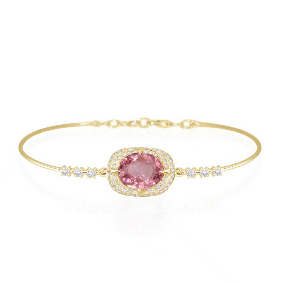 Pink Tourmaline Aurora Bangle 18K Gold Stackable Design-2