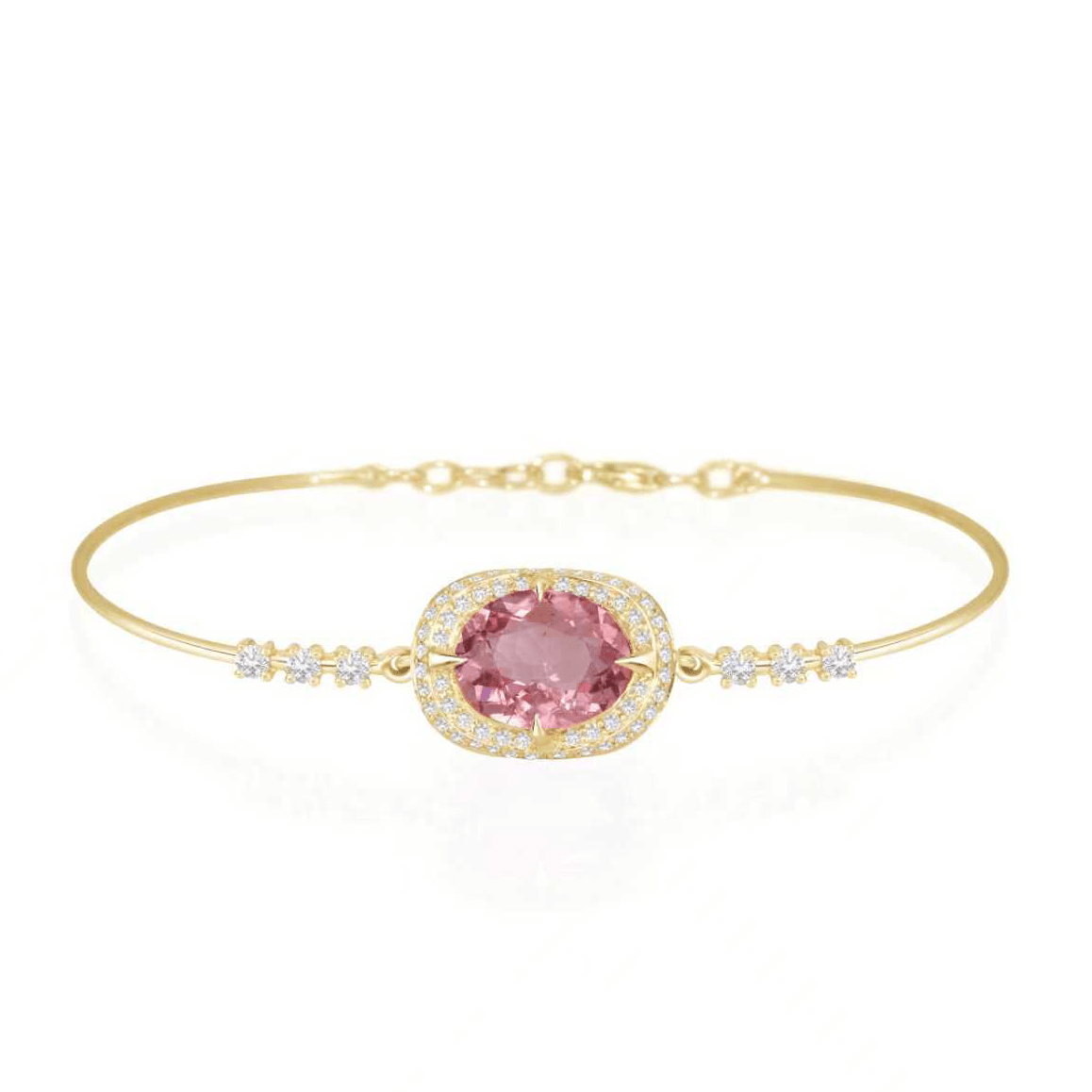 Pink Tourmaline Aurora Bangle 18K Gold Stackable Design-2