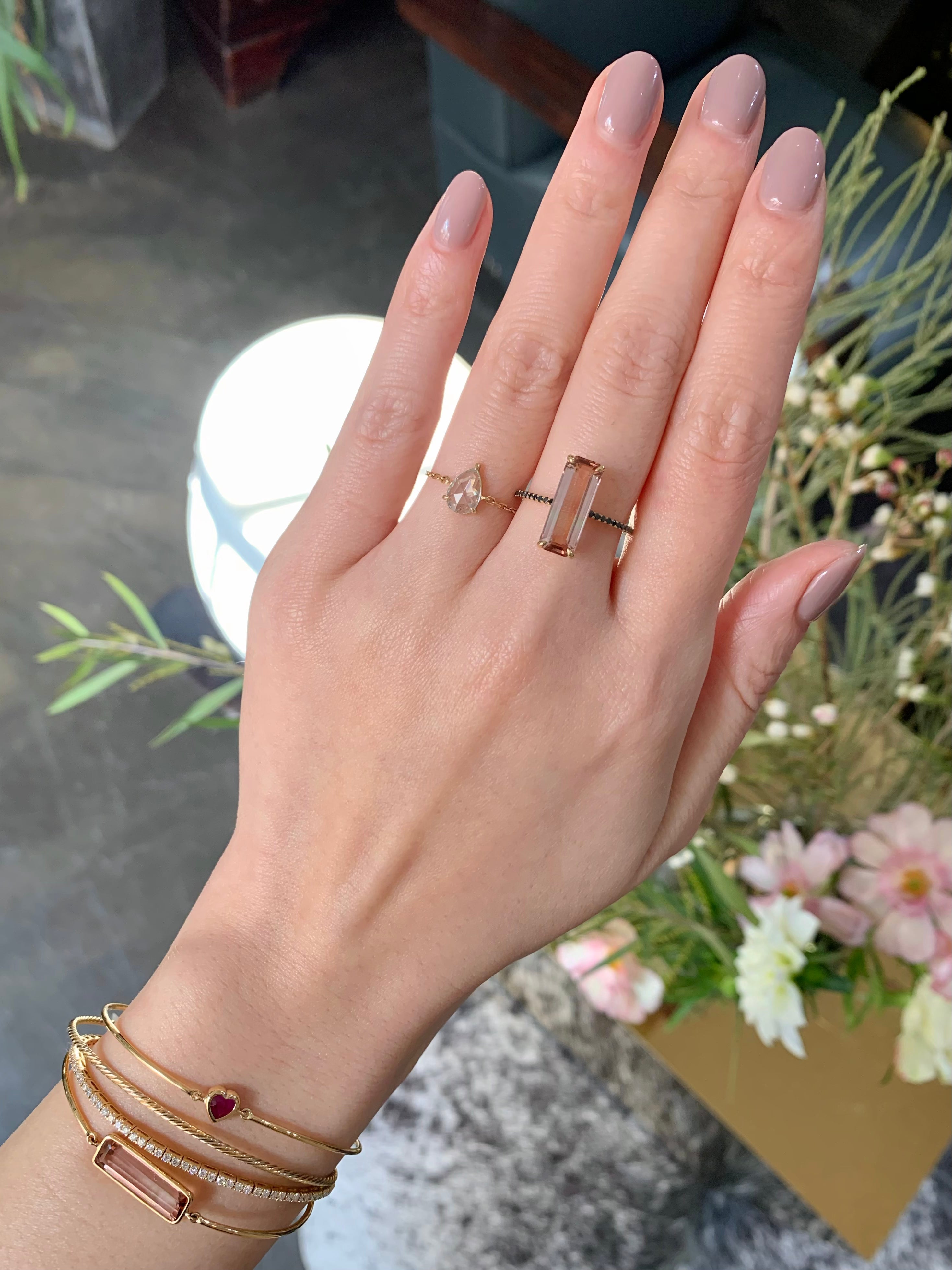 Pink Tourmaline Black Diamond Ring