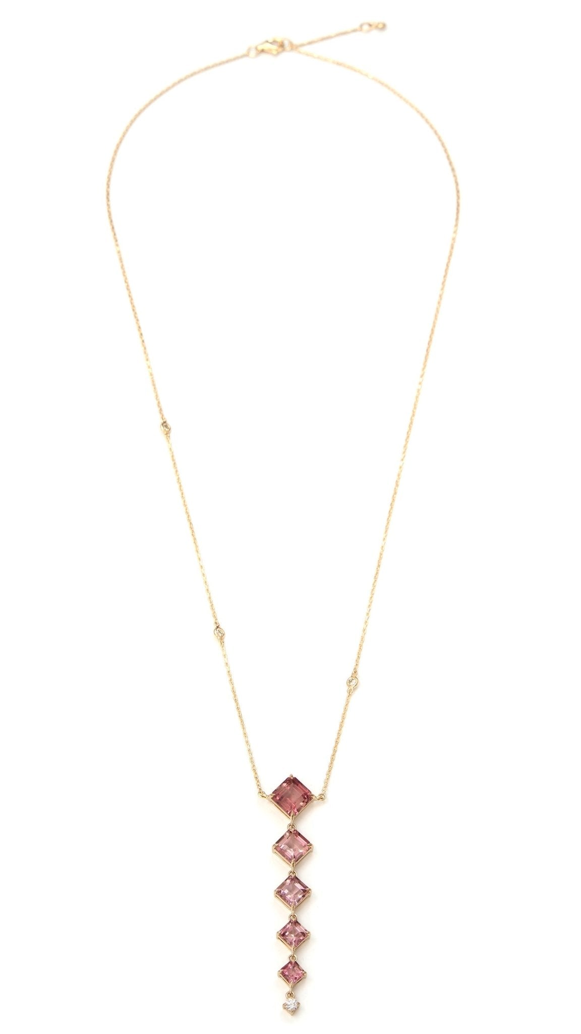 Pink Tourmaline & Diamond Cascade Necklace 18k gold handmade fine jewelry 2