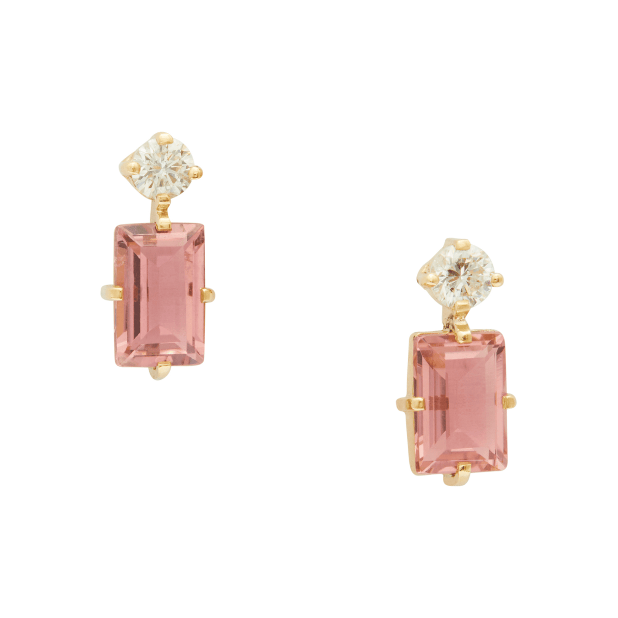 Pink Tourmaline & Diamond Deco Earrings 18K Gold Handmade Fine Jewelry