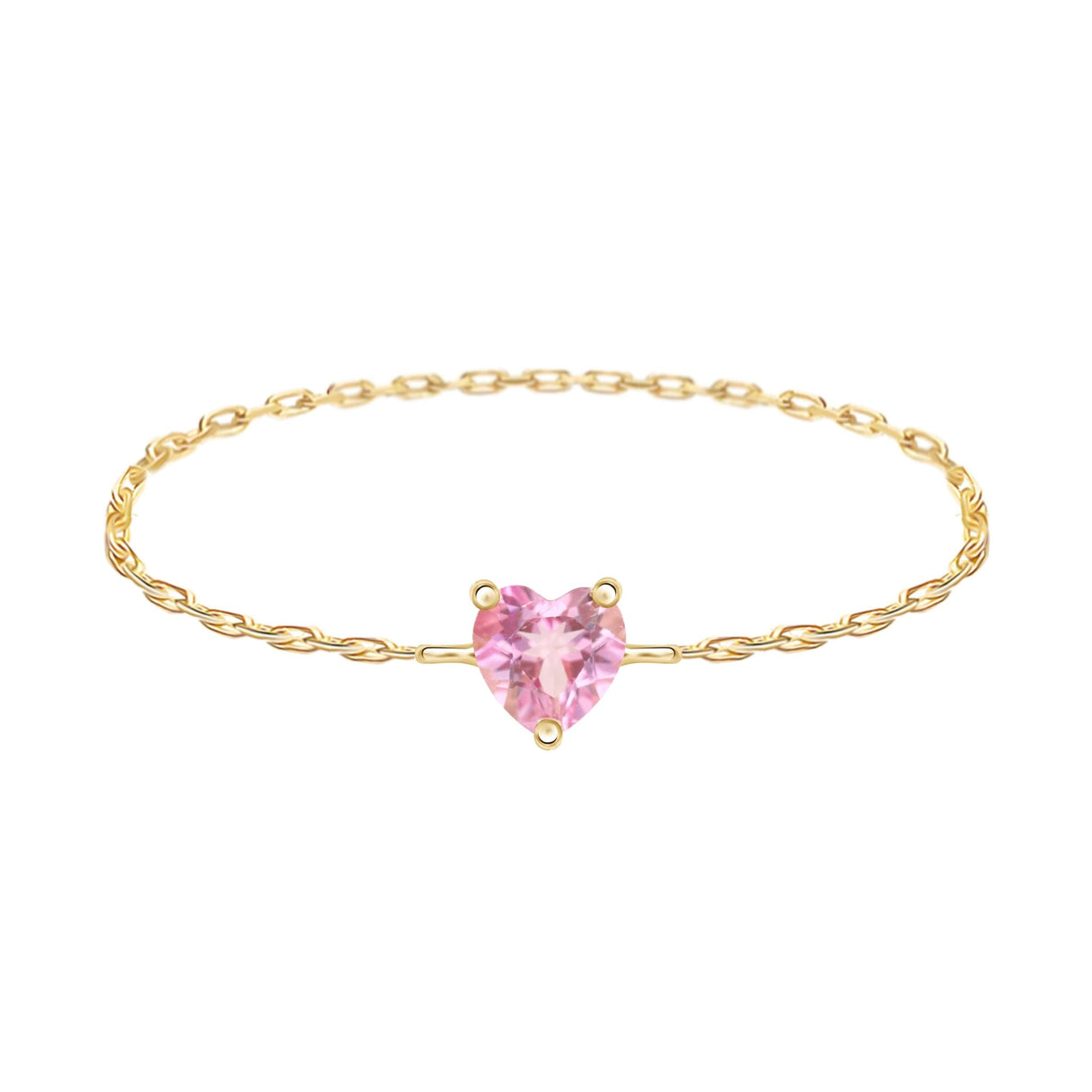 Pink Tourmaline Heart Chain Ring 18K Stackable ring