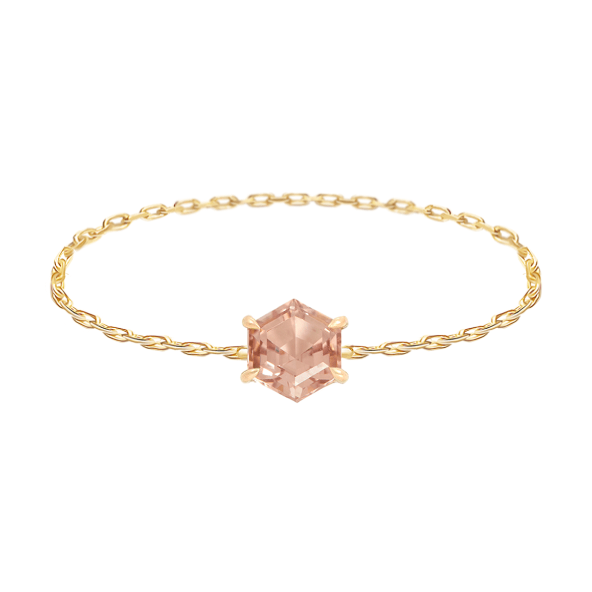 Pink Tourmaline Hexagon Chain Ring 14k gold Stackable ring