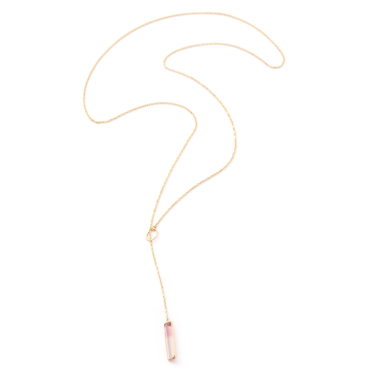 Pink Tourmaline Lariat Bar Necklace 18k gold handmade fine jewelry