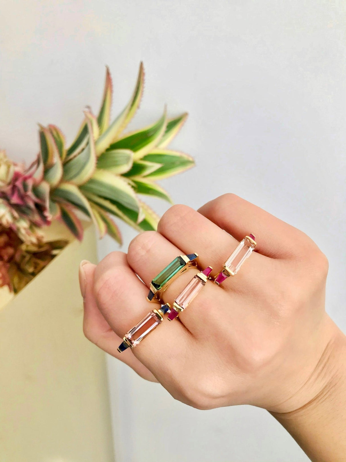 Pink Tourmaline & Sapphire East West Ring