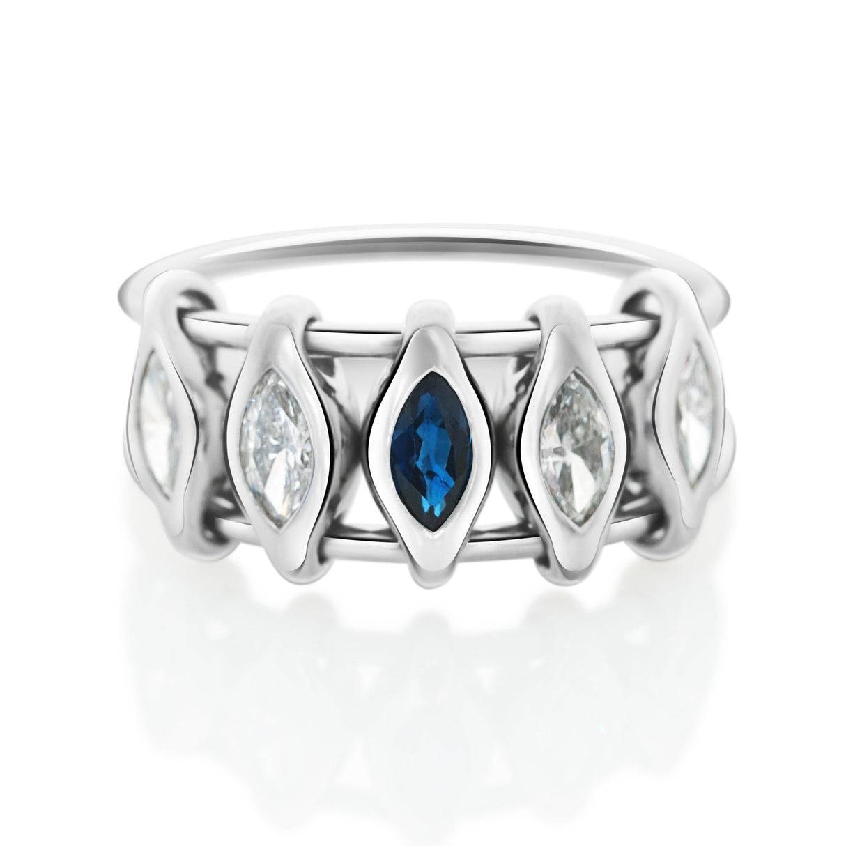Platinum Diamond & Sapphire Marquise Orbit Ring Stackable ring