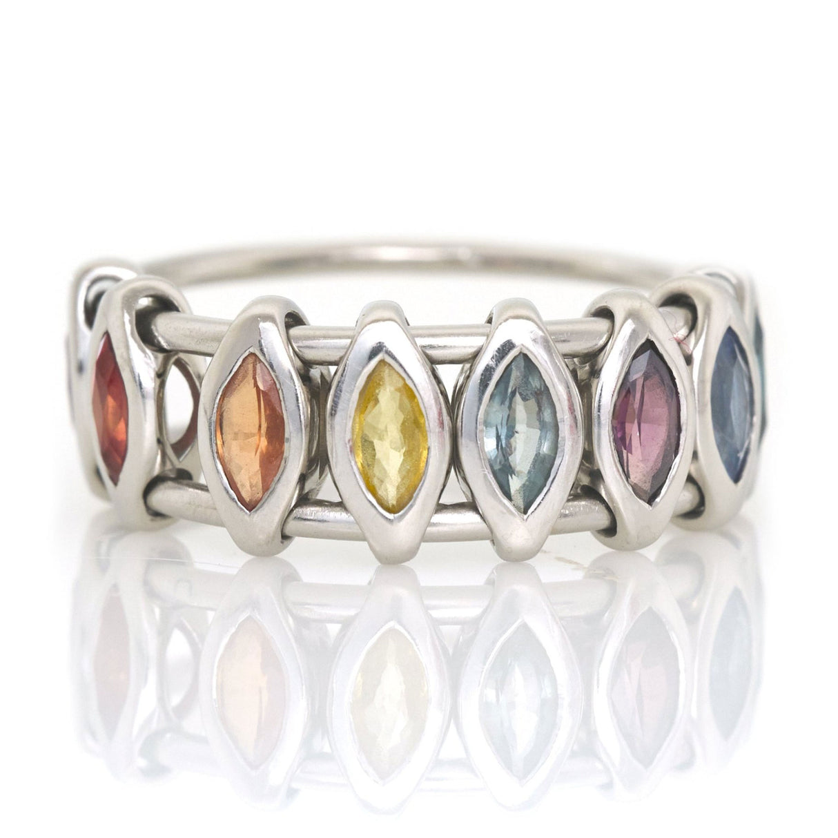 Platinum Rainbow Sapphire Marquise Orbit Ring