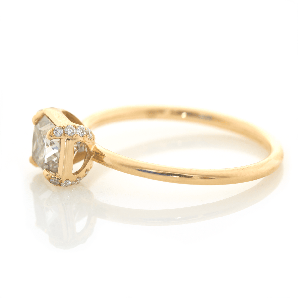 Radiant Champagne Diamond Compass Ring 18k gold engagement ring side view