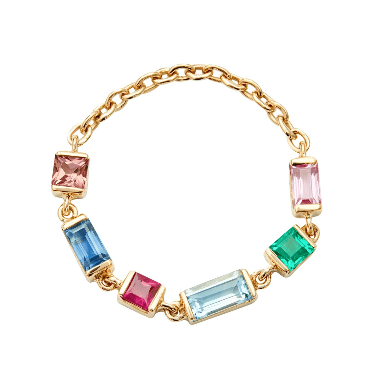 Rainbow Chain Ring 14k gold Stackable ring top view