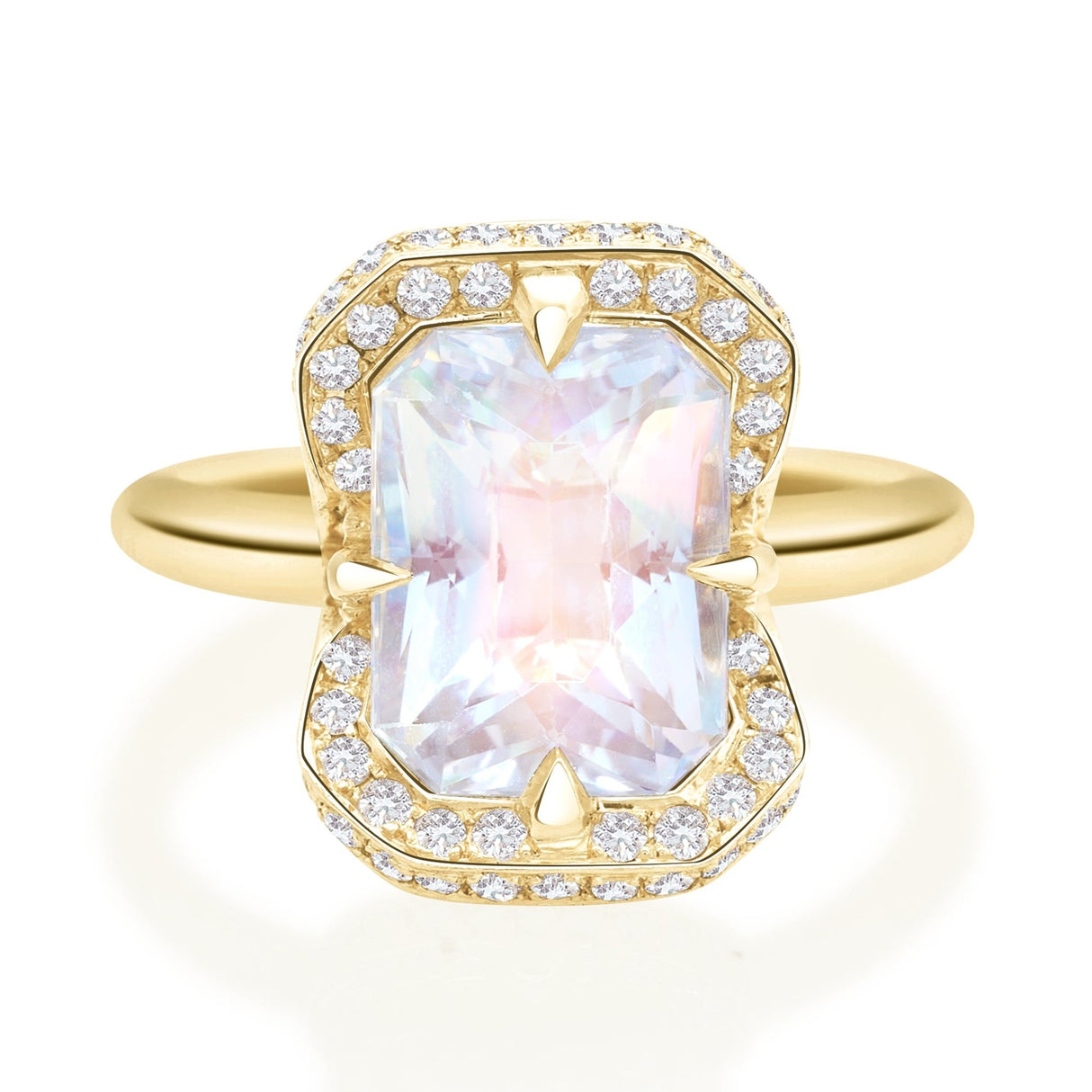 Rainbow Moonstone Aurora Ring 18K gold engagement ring