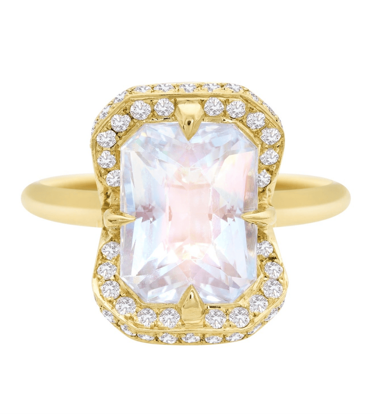 Rainbow Moonstone Aurora Ring 18k gold engagement ring