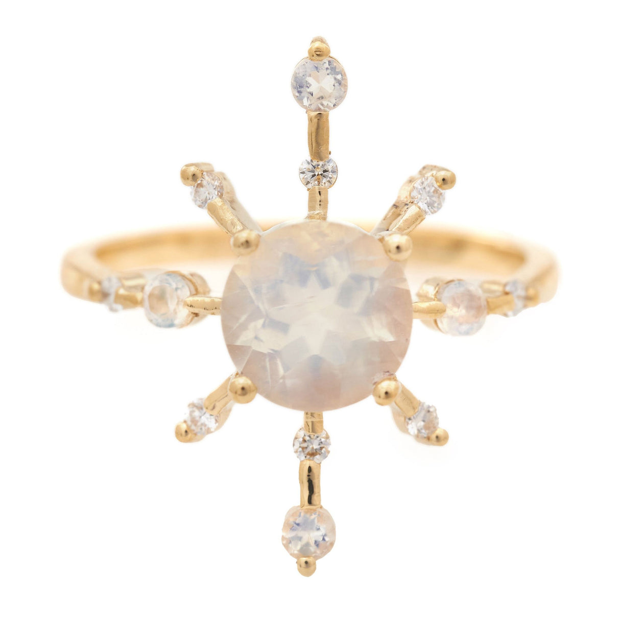 Rainbow Moonstone & Diamond Starburst Ring