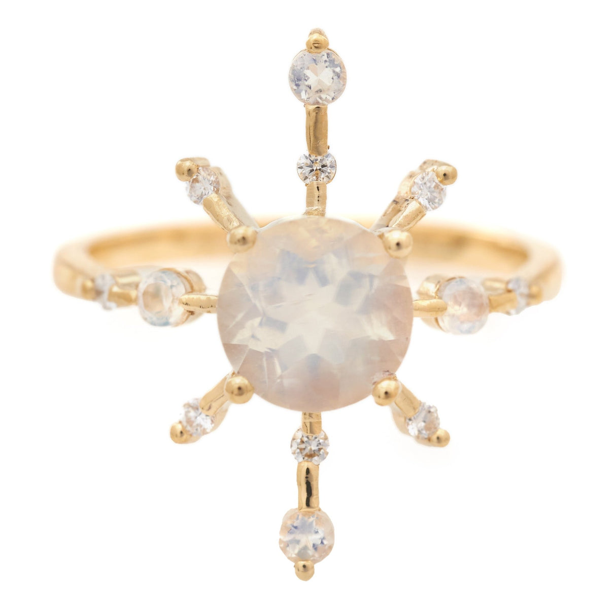 Rainbow Moonstone & Diamond Starburst Ring