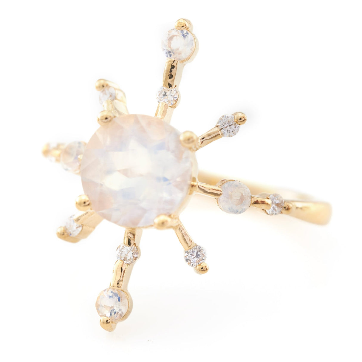 Rainbow Moonstone & Diamond Starburst Ring