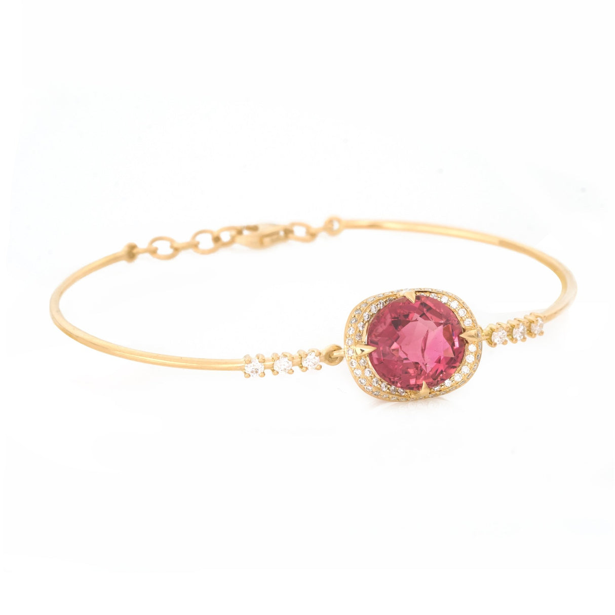 Raspberry Tourmaline Aurora Bangle 18k gold Stackable design side view
