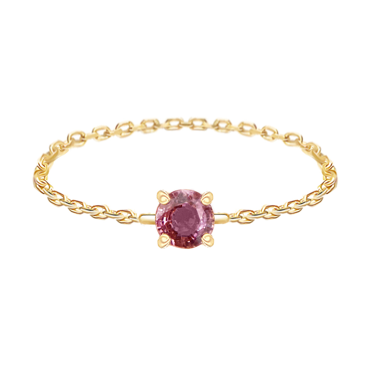 Raspberry Tourmaline Chain Ring 14k gold Stackable ring