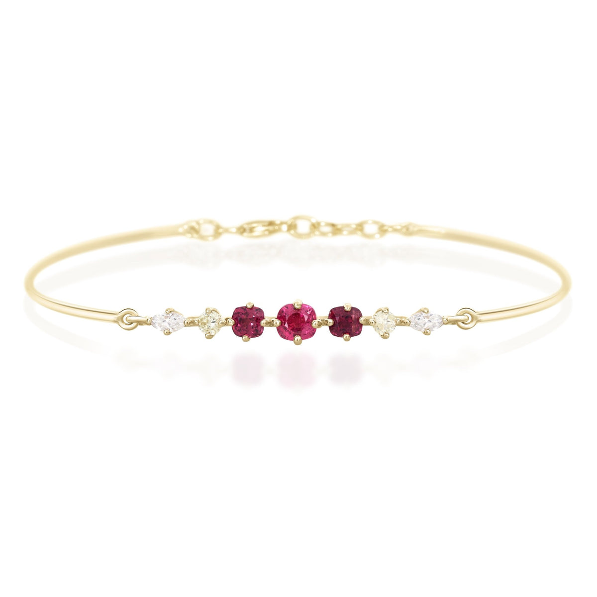 Red Spinel & Diamond Compass Bangle YG14K gold stackable design