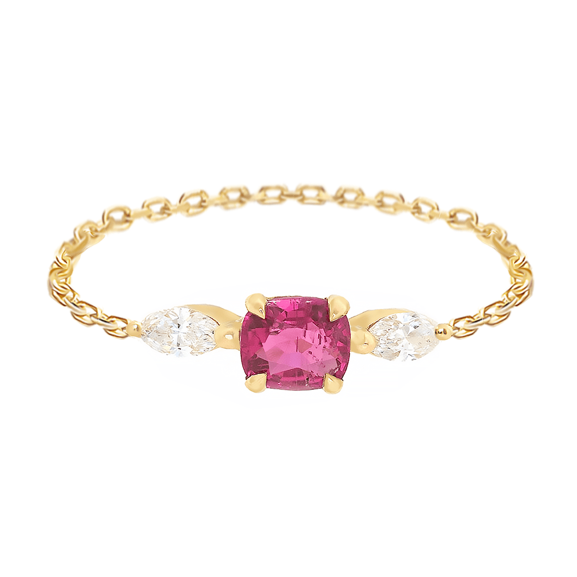Red Spinel & Diamond Dream Weaver Chain Ring 18k gold Stackable ring