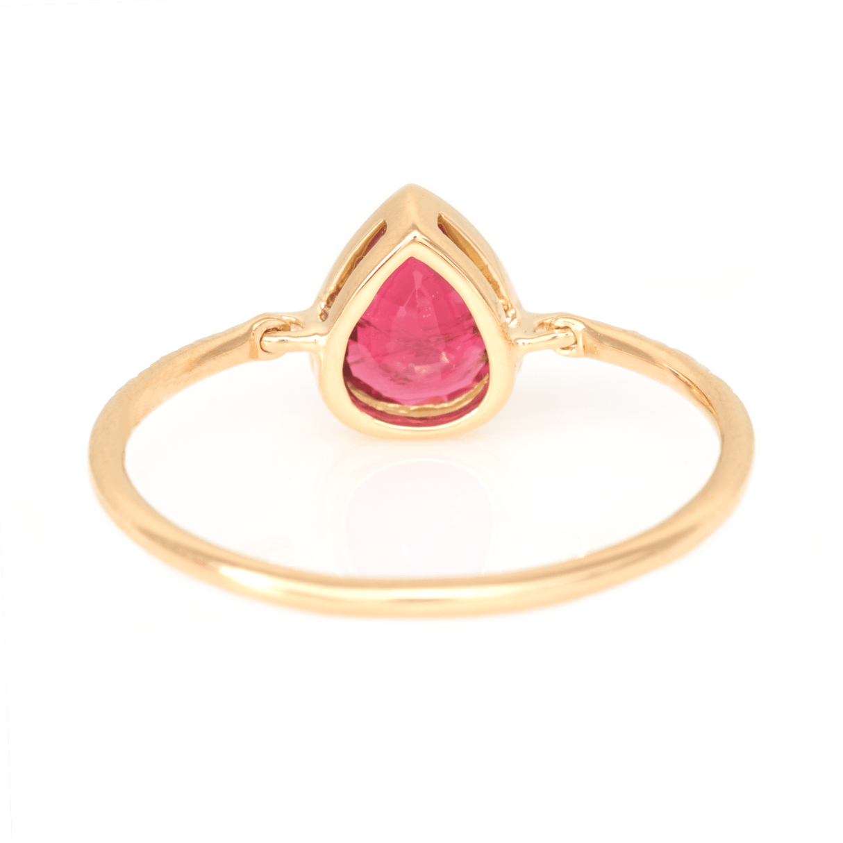 Red Spinel Pear Petite Circle Diamond Ring 18k gold Stackable ring back view