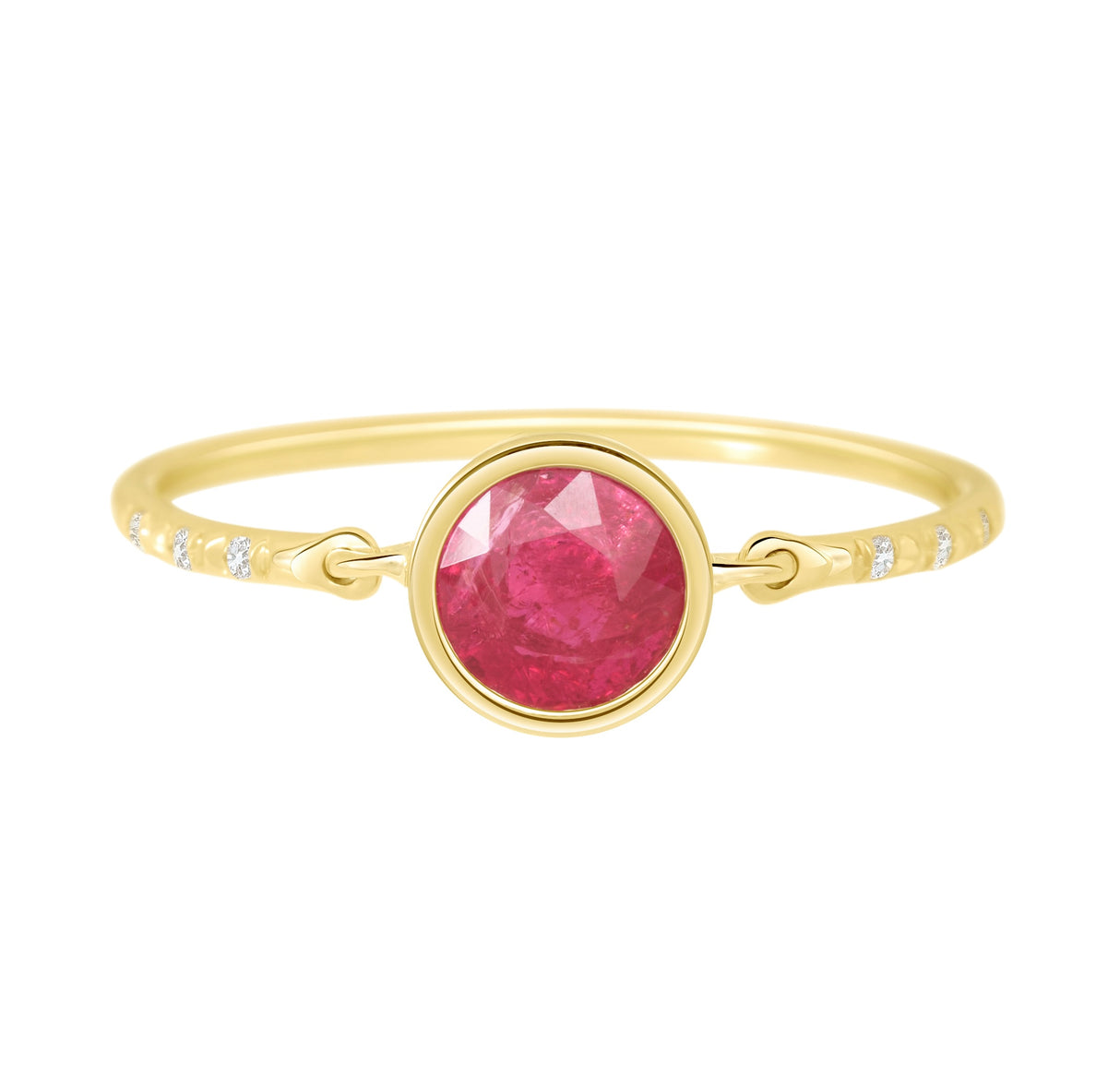 Red Spinel Petite Circle Diamond Ring 18k gold Stackable ring