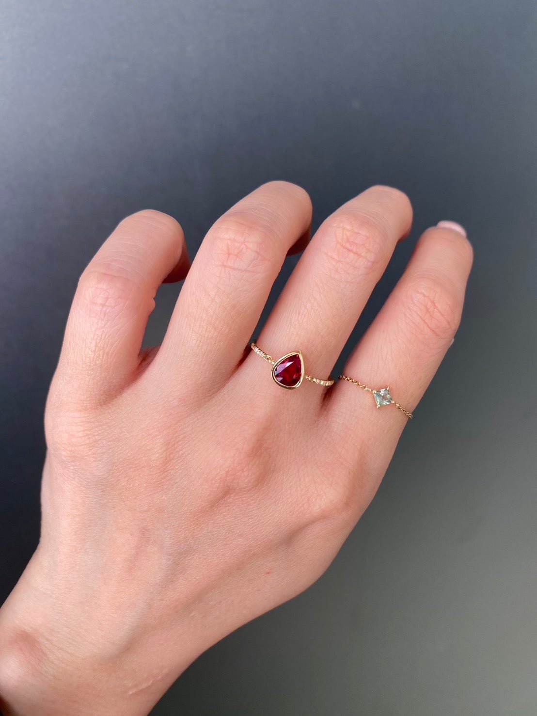 Red Spinel Petite Circle Diamond Ring on model