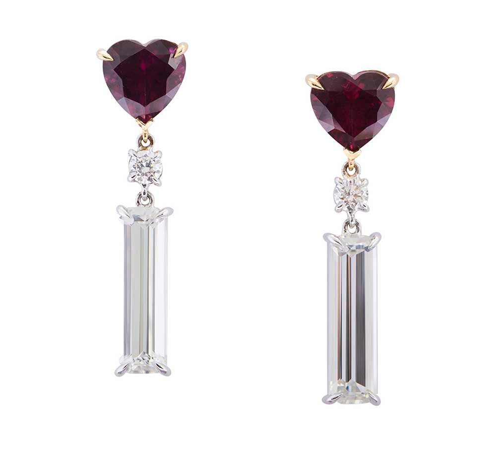 Rhodolite Garnet, Diamond & Topaz Love Earrings