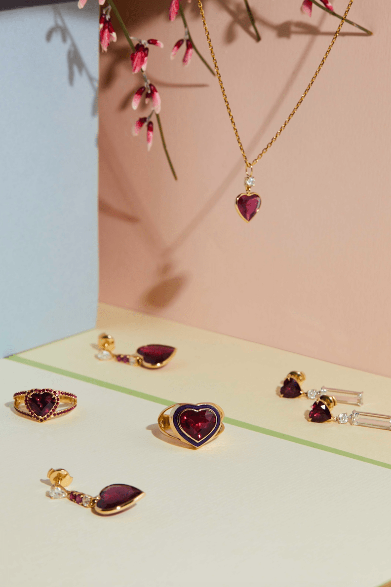 Rhodolite Garnet, Diamond & Topaz Love Earrings