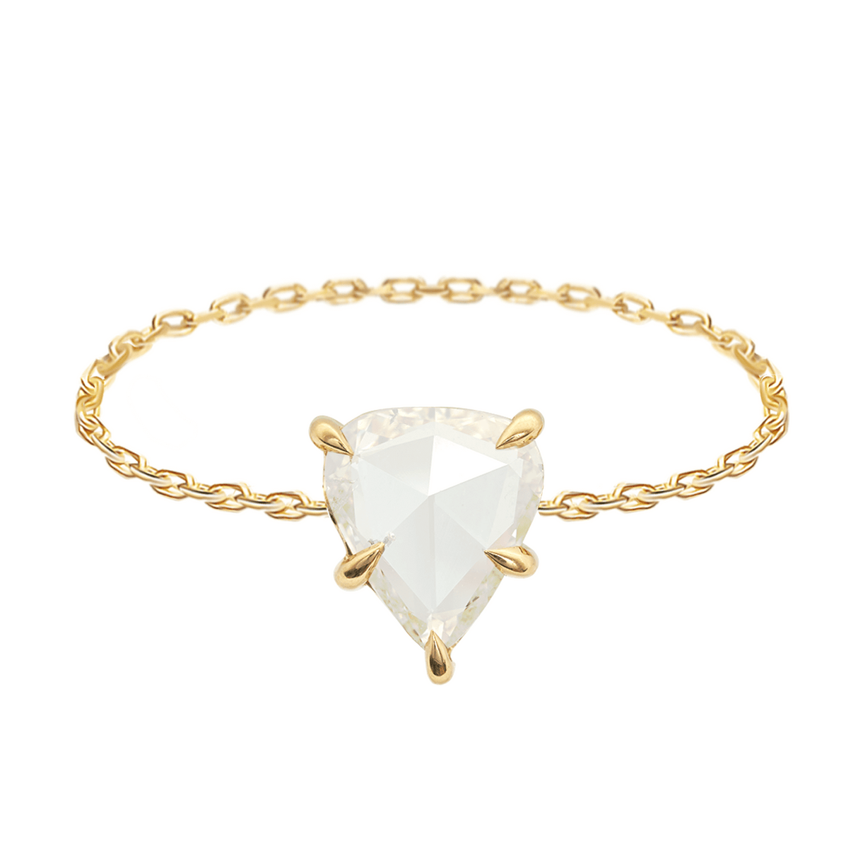 Rose Cut Pear Diamond Chain Ring 18k gold Stackable ring