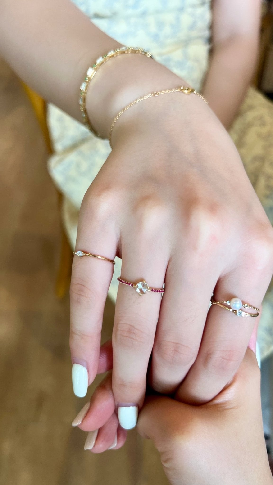 Round Rose Cut Diamond & Ruby Disco Ring 18k gold engagement ring on model