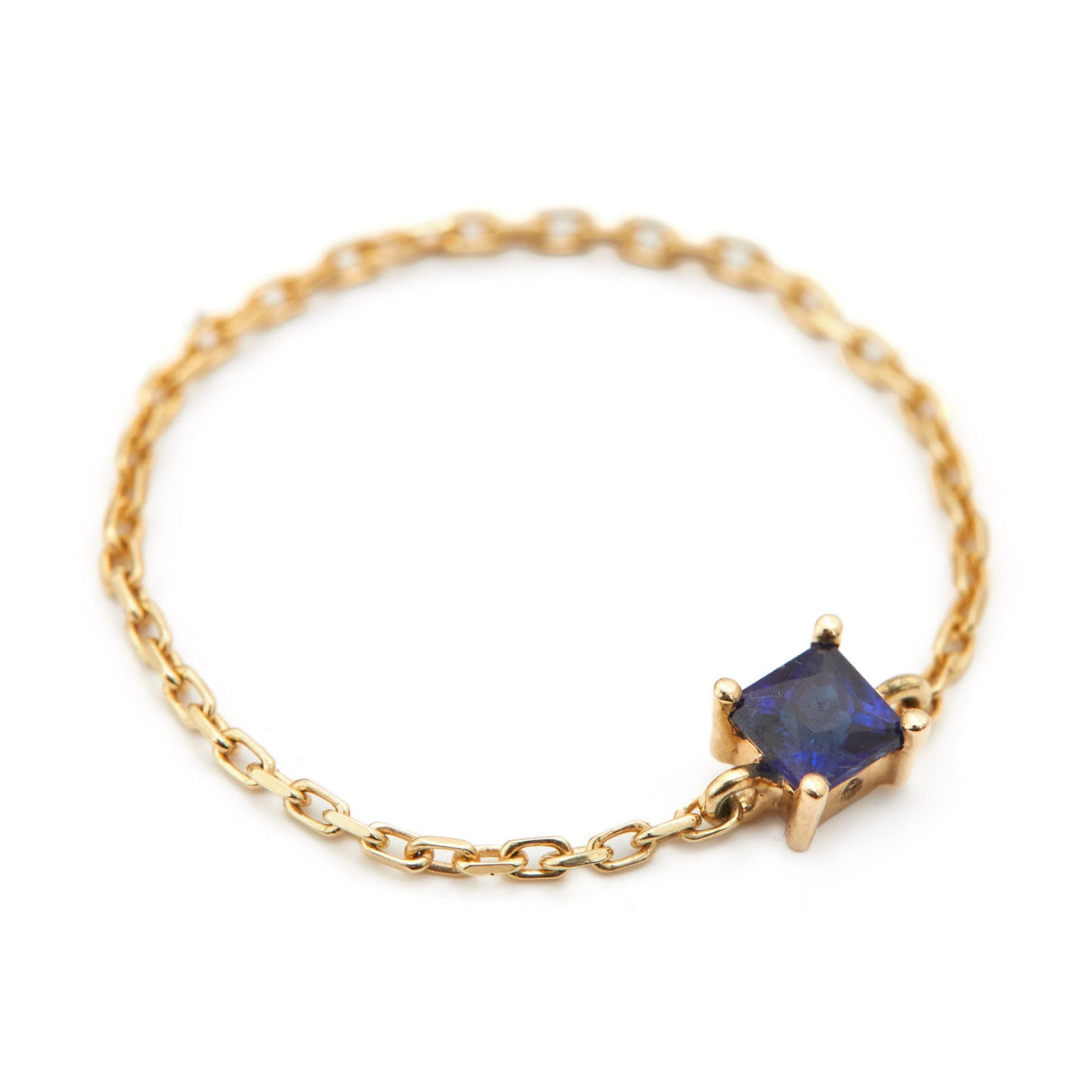 Royal Blue Sapphire Chain Ring 14k gold Stackable ring side view