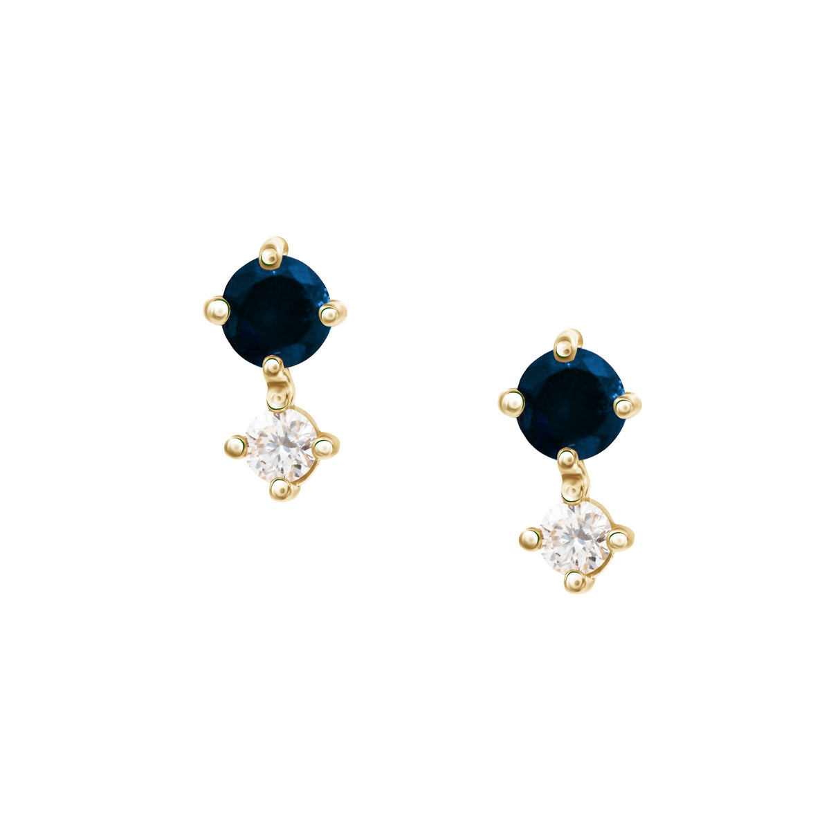 Royal Blue Sapphire_Diamond_Dot_Studs_14k_gold_stackable_earrings 1