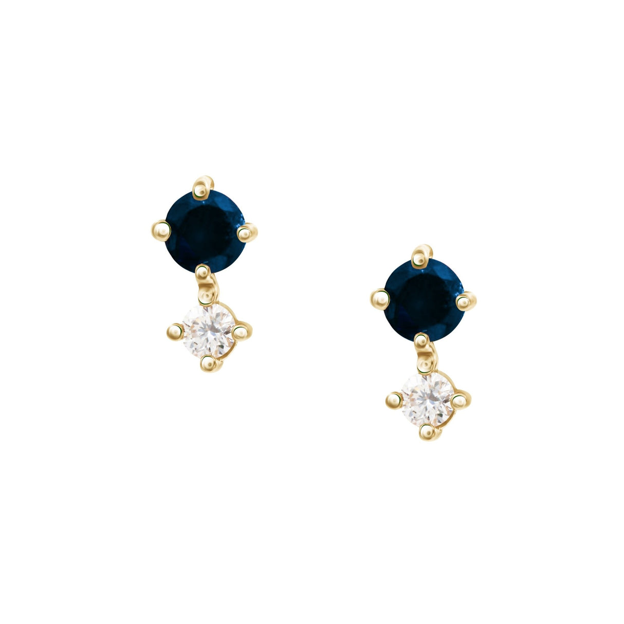 Royal Blue Sapphire_Diamond_Dot_Studs_14k_gold_stackable_earrings 1