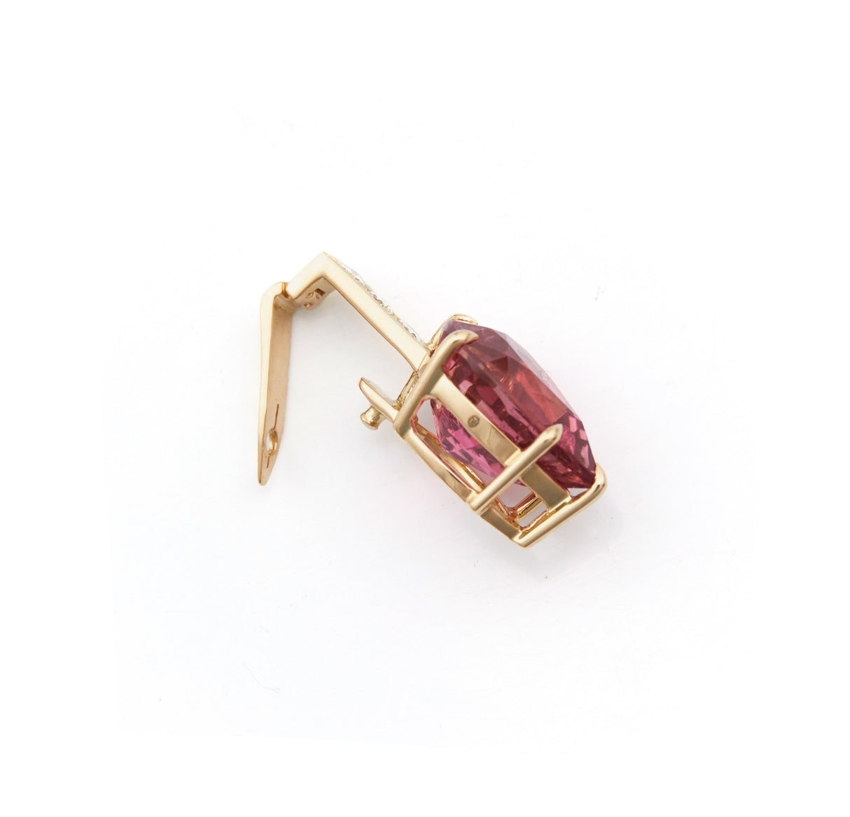 Rubellite & Diamond Arrow Pendant 18k gold handmade fine jewelry side view