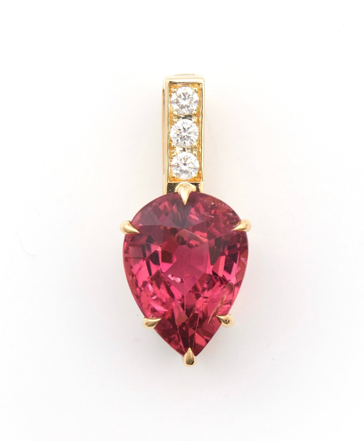 Rubellite & Diamond Arrow Pendant Necklace 18k gold handmade fine jewelry 3