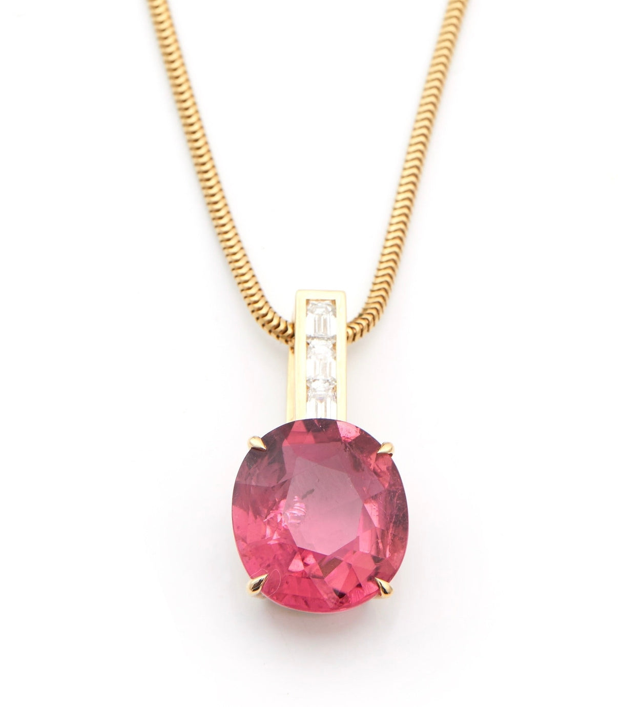 Rubellite & Diamond Supreme Pendant Necklace 18k gold handmade fine jewelry