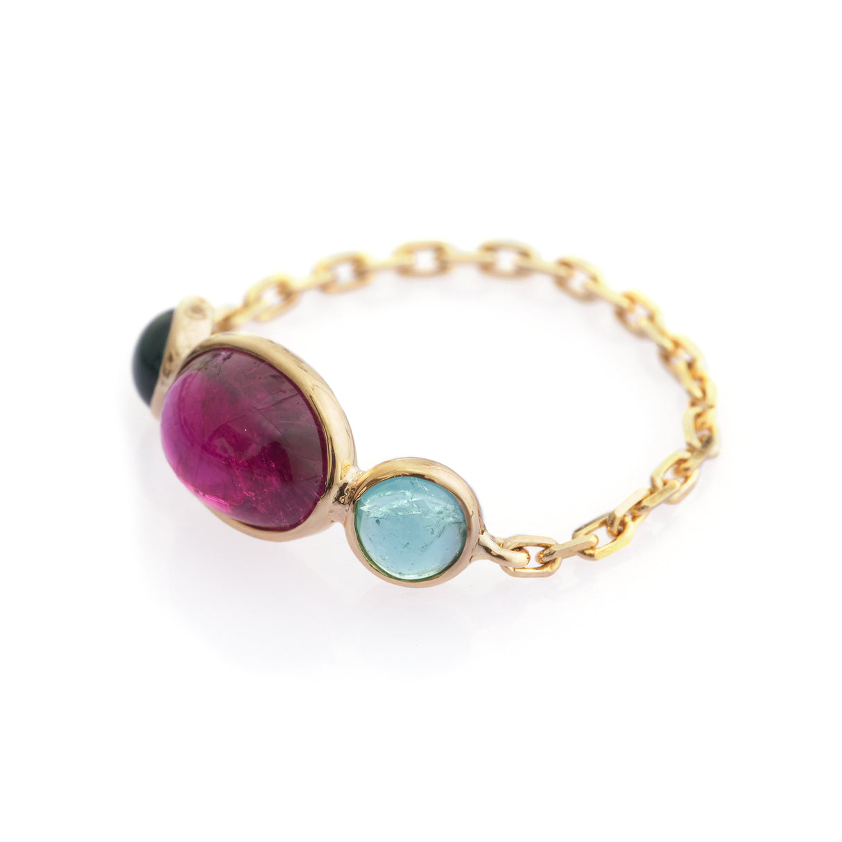 Rubellite & Indicolite Eos Chain Ring 18k gold Stackable ring side view