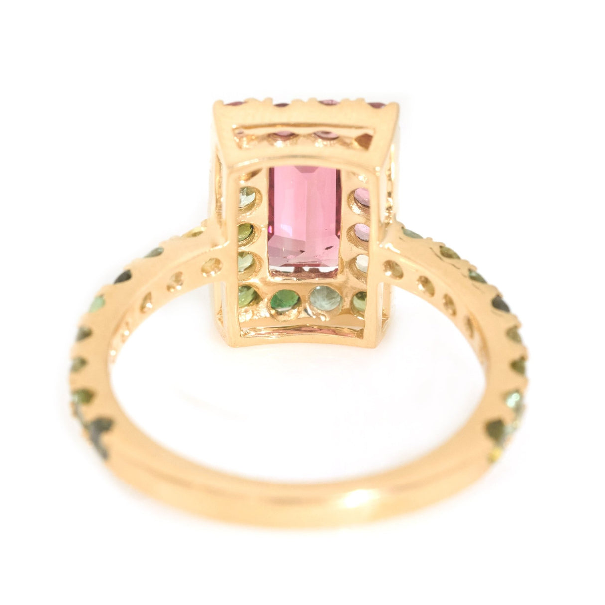 Rubellite Watermelon Candy Ring 18k gold engagement ring back view