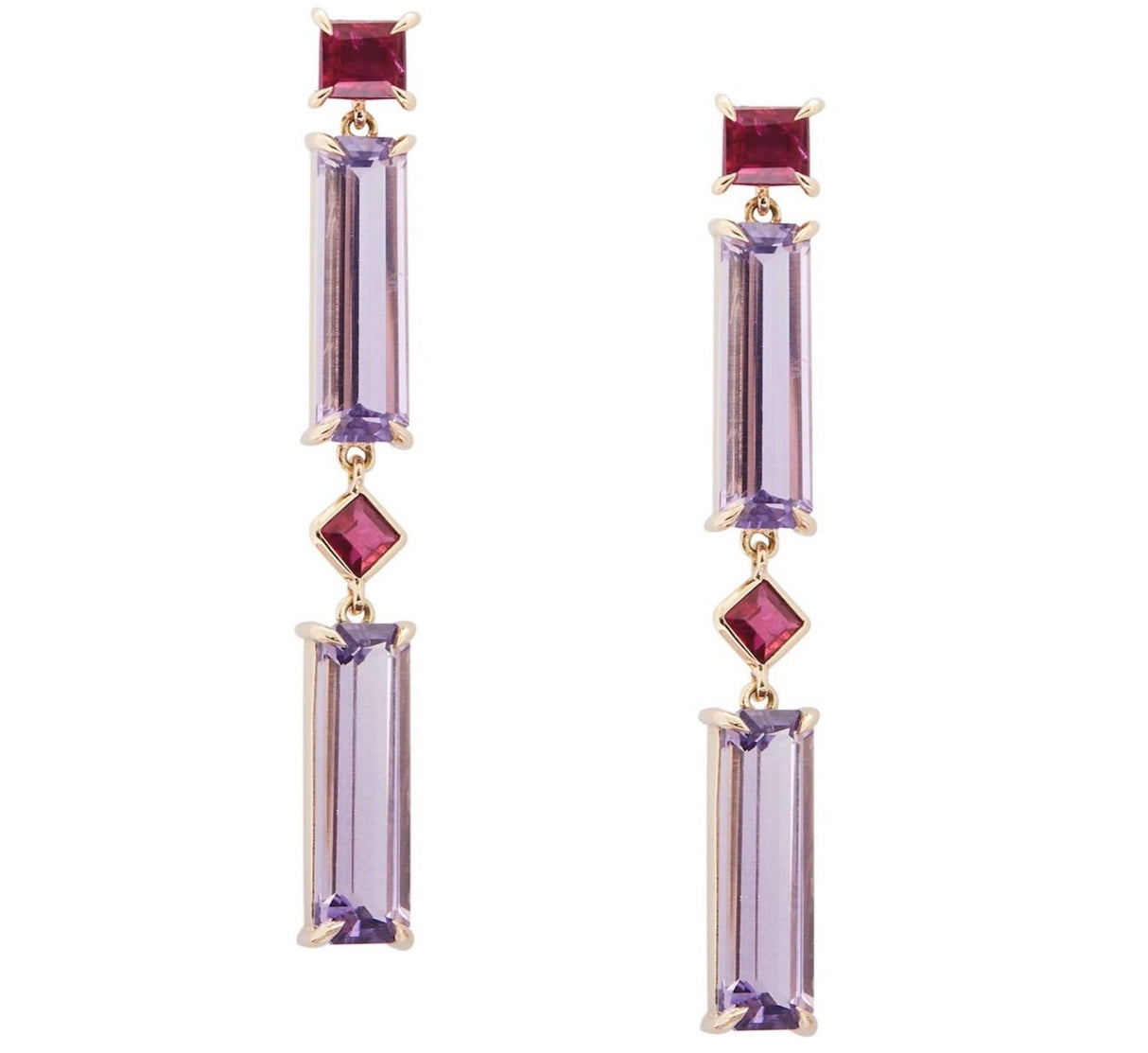 Ruby & Amethyst Cascade Bar Earrings