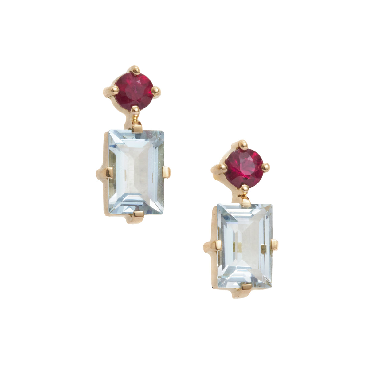 Ruby & Aquamarine Deco Earrings