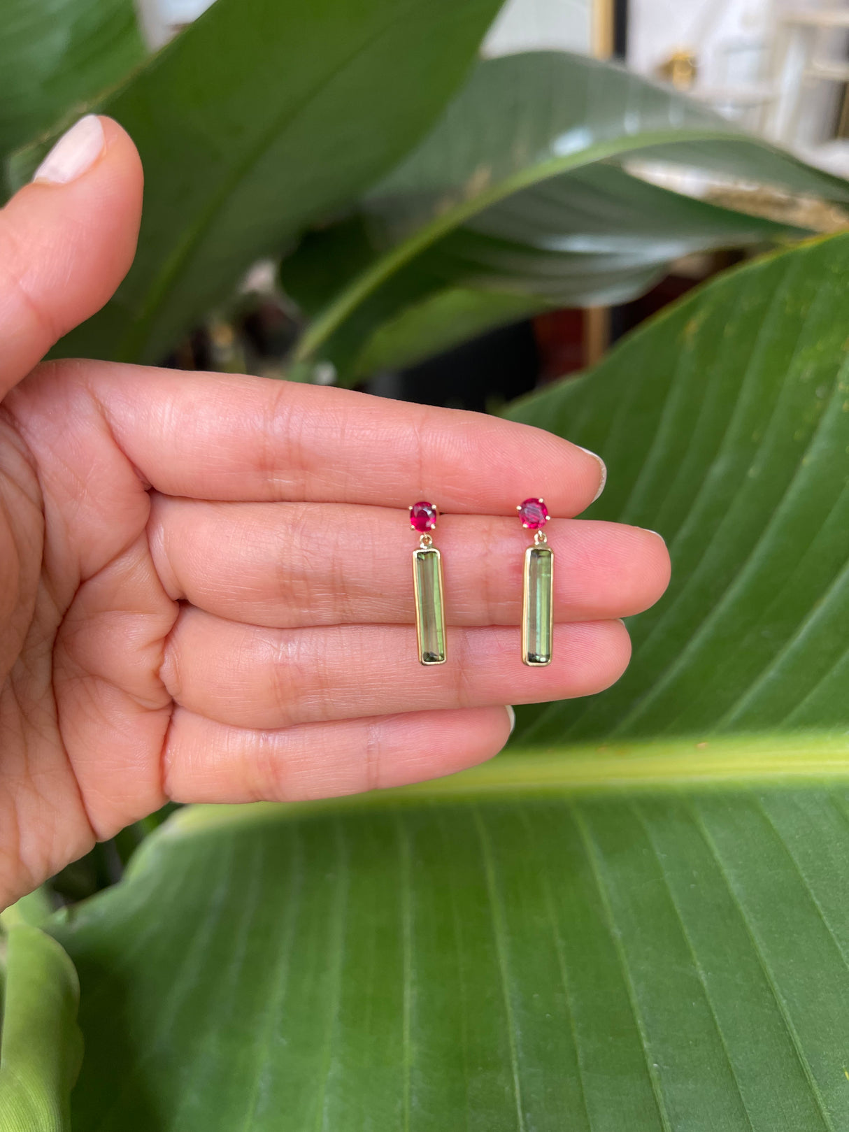 Ruby & Tourmaline Bar Earrings