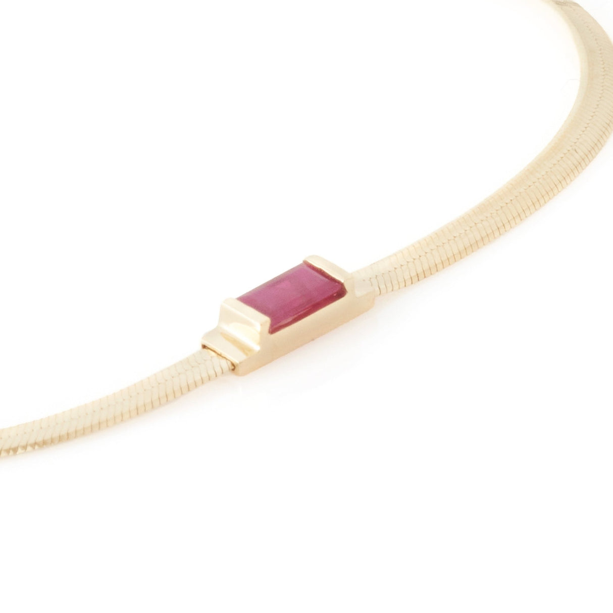 Ruby Bar Herringbone Bracelet 18k gold stackable design side view
