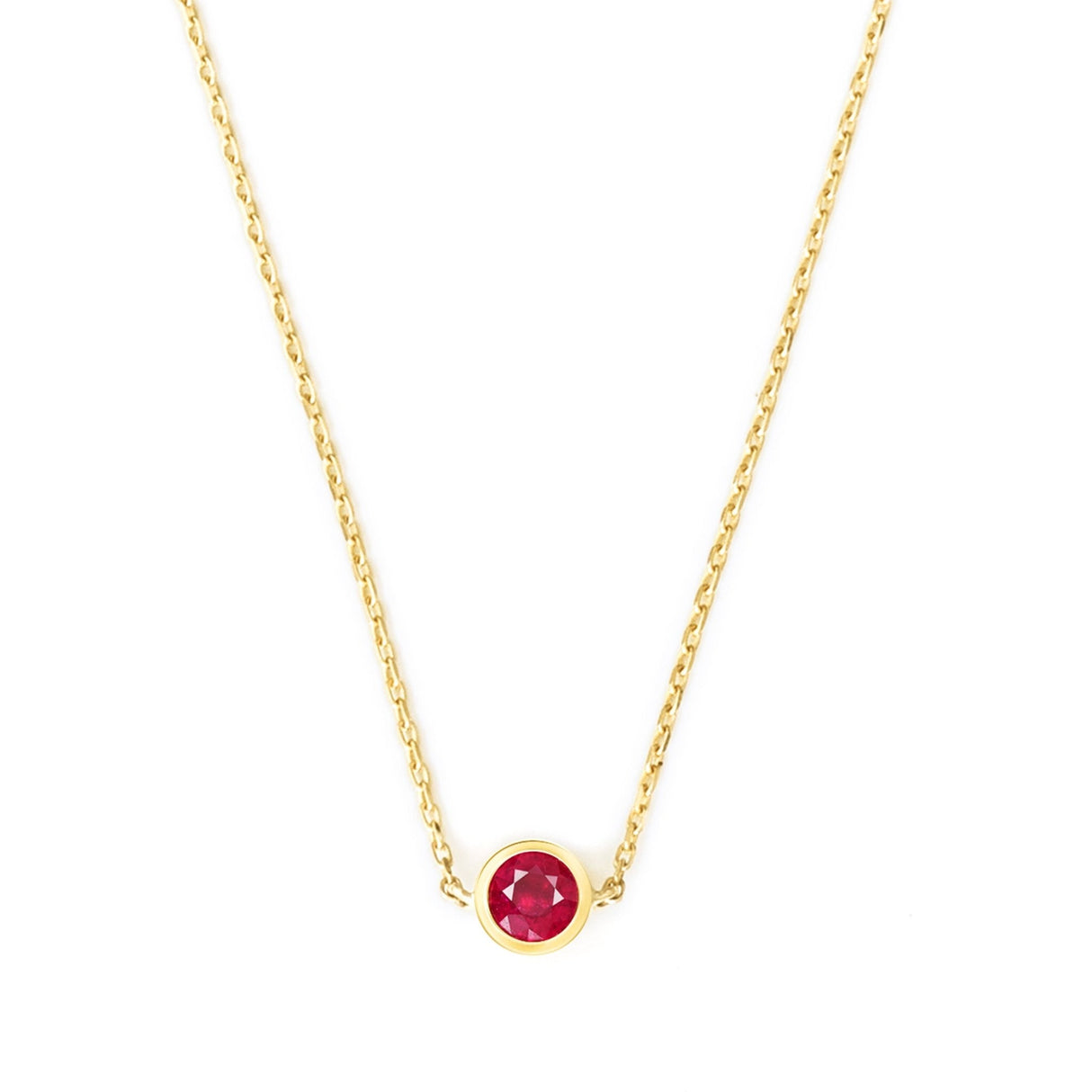 Ruby Button Necklace 18K gold handmade fine jewelry