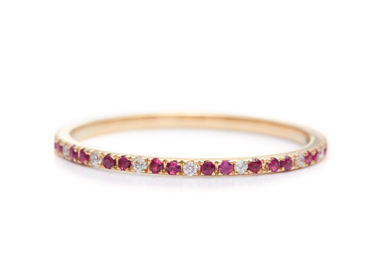 Ruby & Diamond Candy Stripe Infinite Ring 18k gold stackable ring