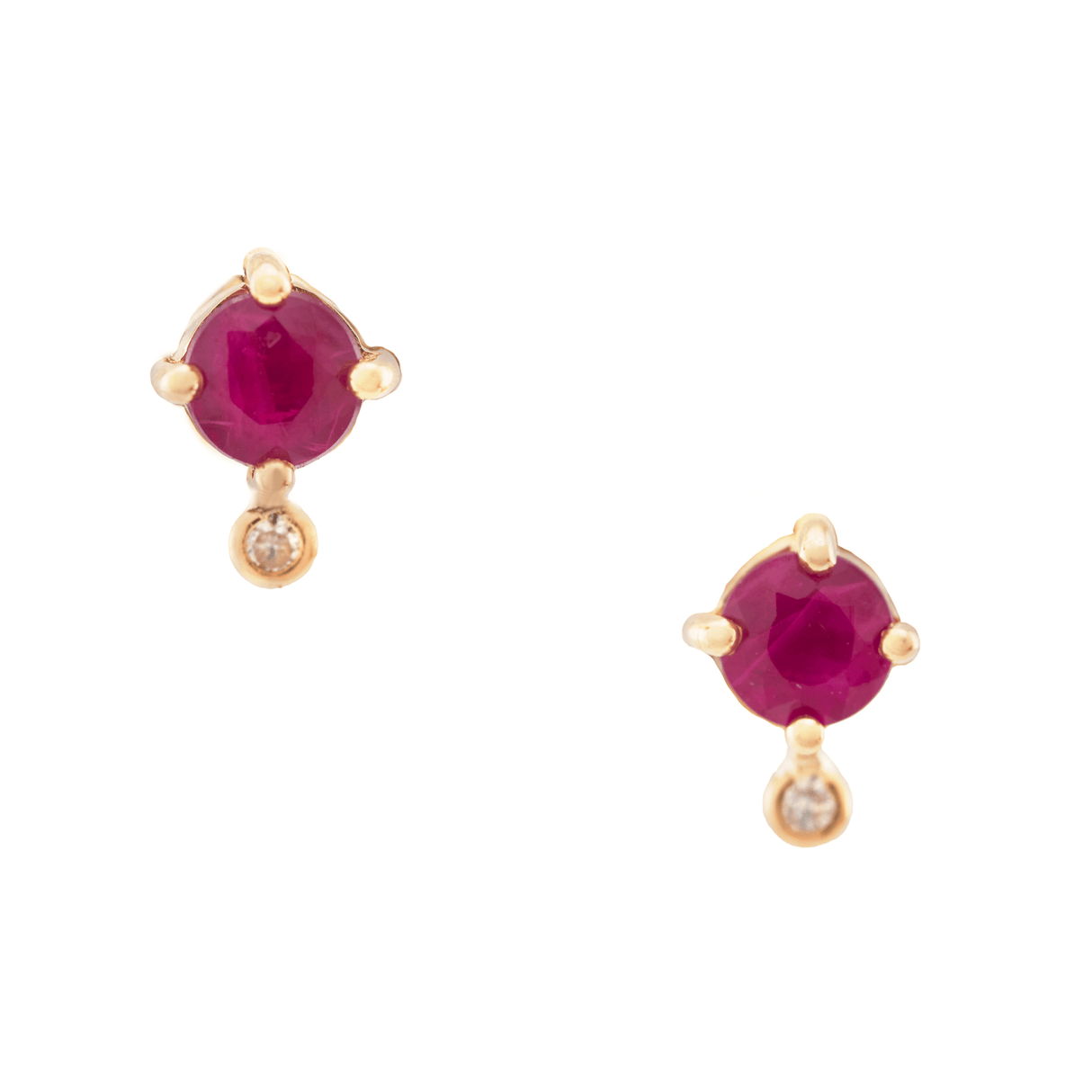 Ruby & Diamond Dot Stud 18K Gold Handmade Fine Jewelry