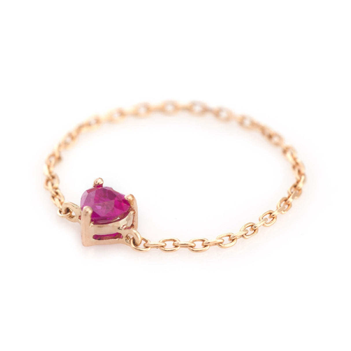 Ruby Heart Chain Ring 14k gold Stackable ring side view