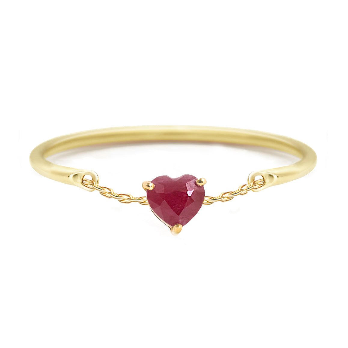 Ruby Heart Half Chain Ring 14k gold Stackable ring