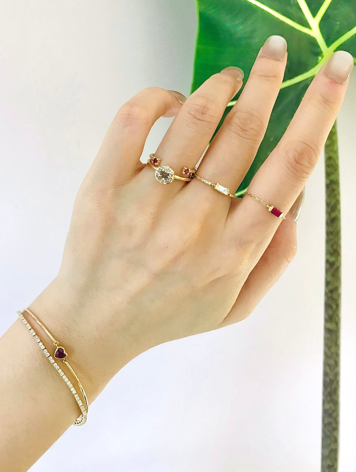 Ruby Open Ring 18k gold Stackable ring on model