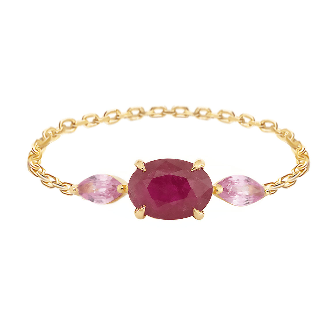 Ruby & Pink Sapphire Chain Ring 18k gold Stackable ring