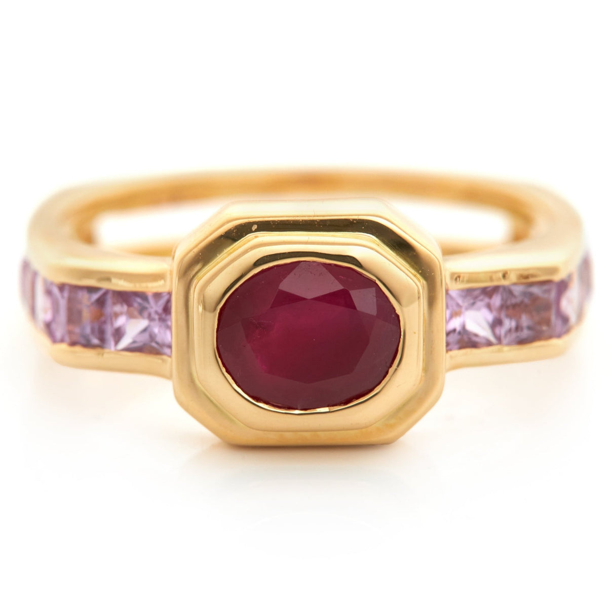Ruby & Pink Sapphire Circa Ring 18k gold Stackable ring