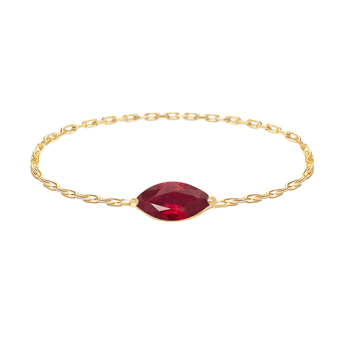 Ruby marquise Chain Ring 14k gold Stackable ring on model